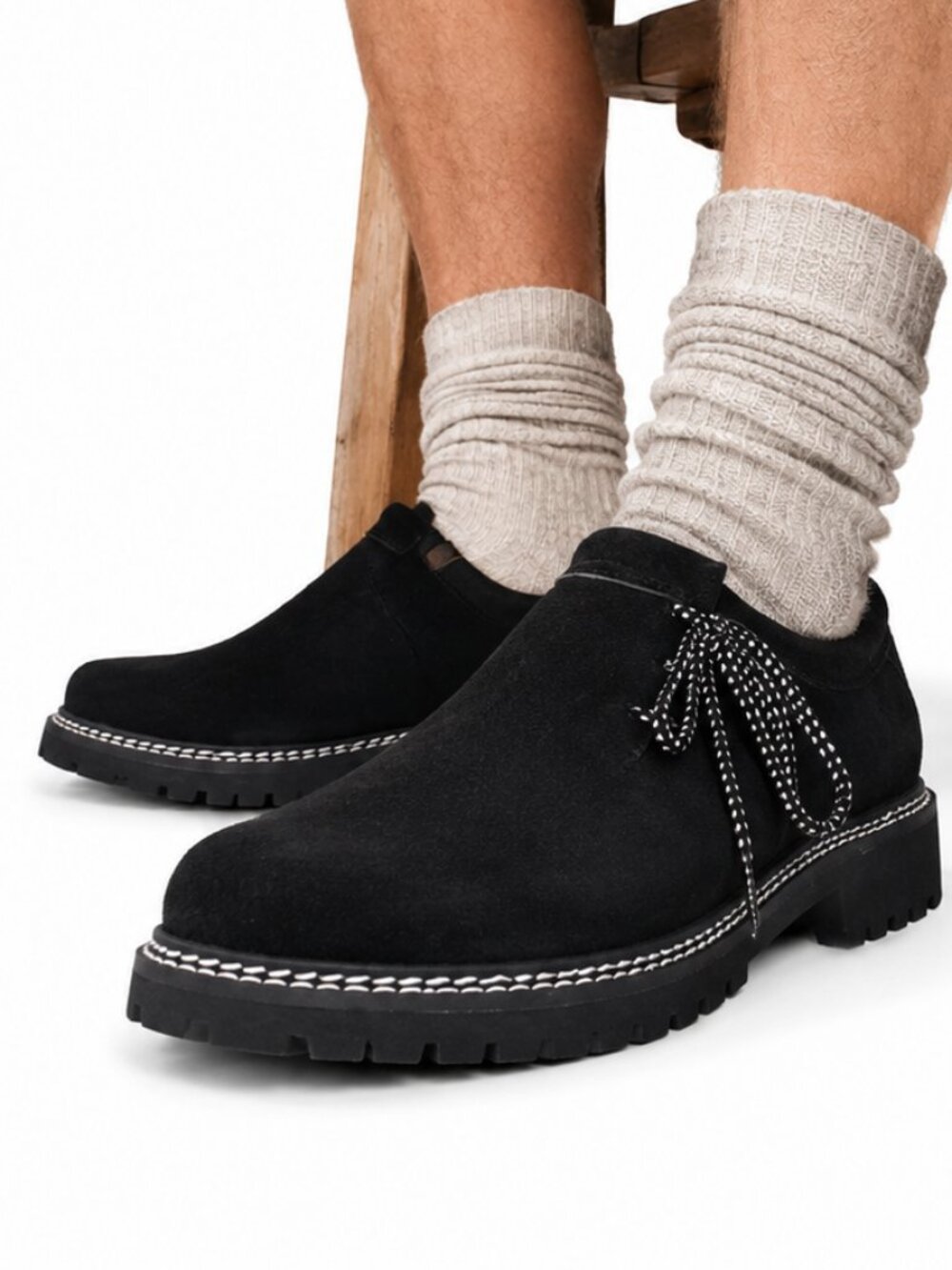 Men’s Authentic German Leather Shoes Black Lederhosen Footwear Size 43